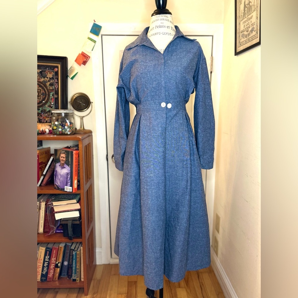 Soolinen Linen Chambray blue long sleeve dress small